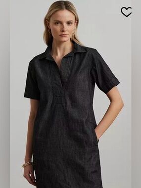 Ralph Lauren SZ XL short sleeve Navy blue Denim Shift dress 100% Cotton like NEW